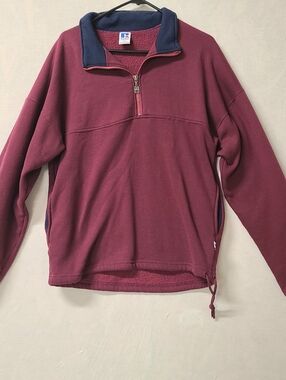 Russell Athletic Red Mens  Sweater 90s  Size L vintage Half Zip  Made IN USA